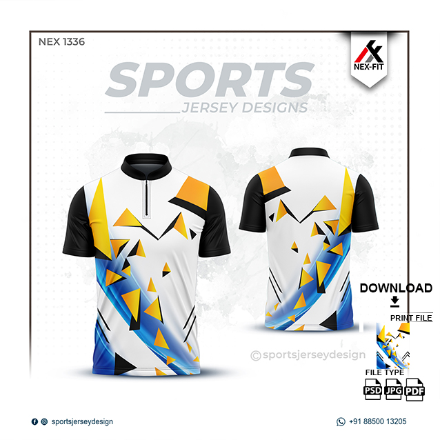 NEX-1336 WHITE YELLOW AND BLUE SPORTSWEAR SUBLIMATION JERSEY DESIGN
